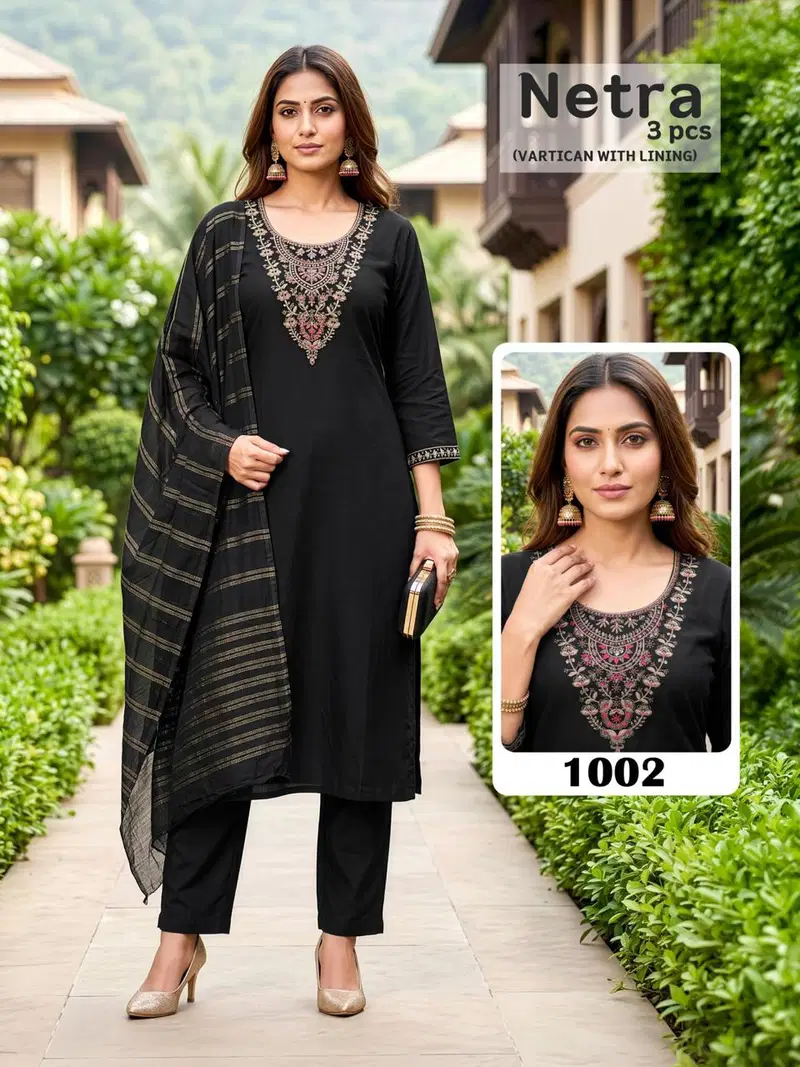Netra Lining Vol 1 Vartican Plain Embroidery Worked Kurti Set Collection