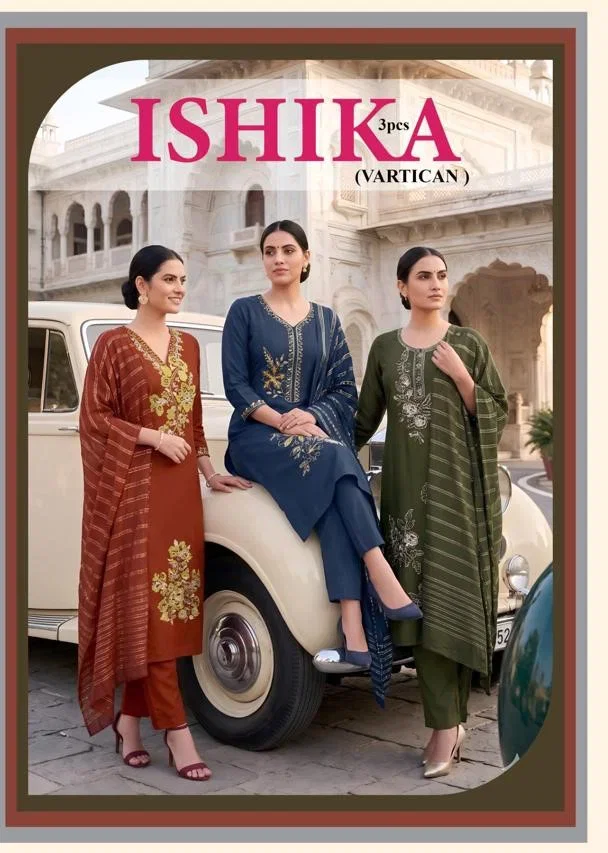 Ishika Vol 3 Vartican Plain Embroidered Kurti With Bottom Dupatta