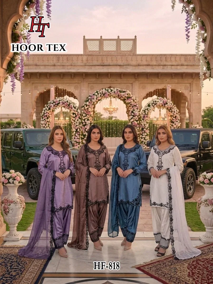 Hoor Tex 818 A To D Readymade Satin Embroidered Salwar Kameez Collection 