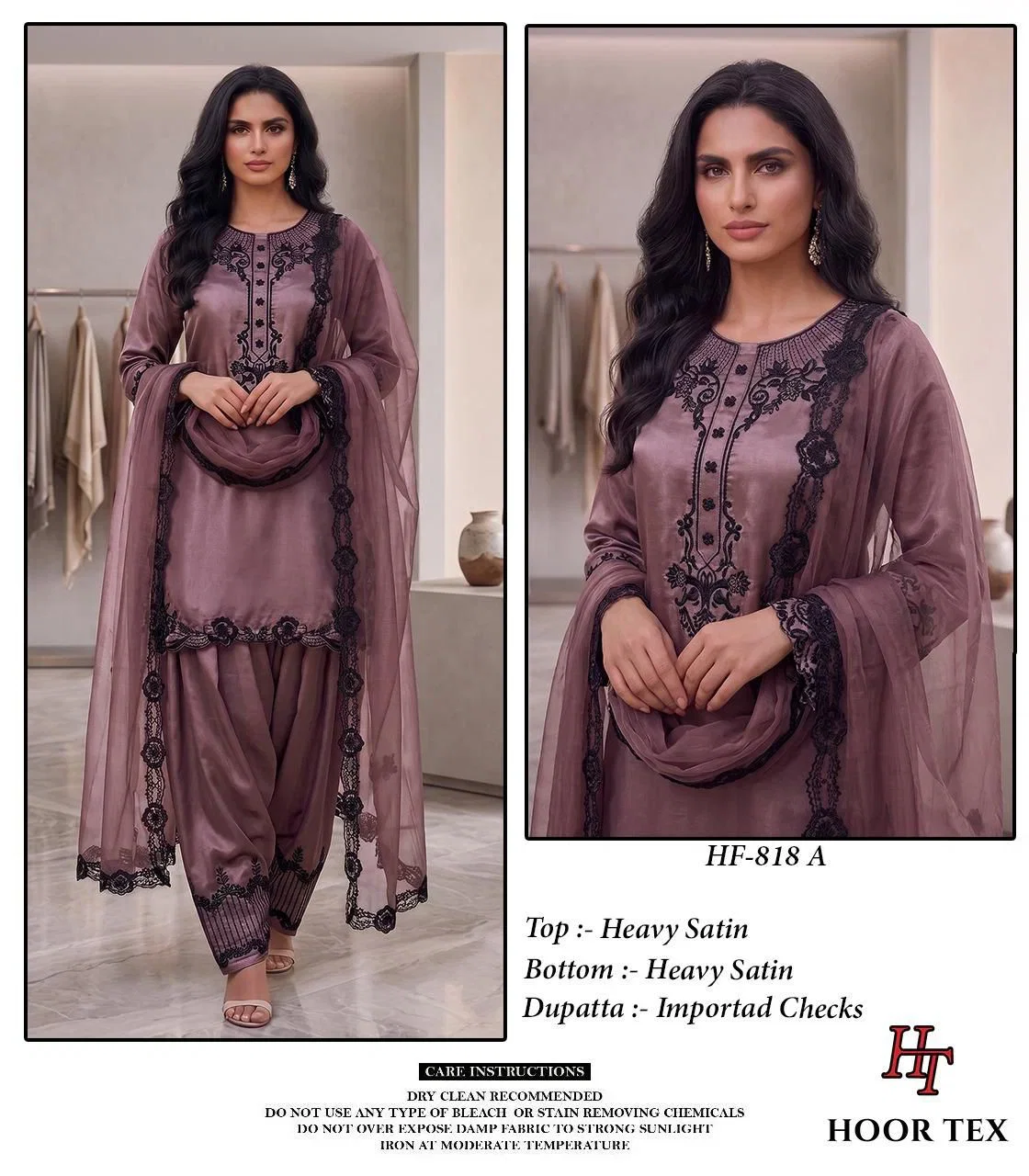 Hoor Tex 818 A To D Readymade Satin Embroidered Salwar Kameez Collection 