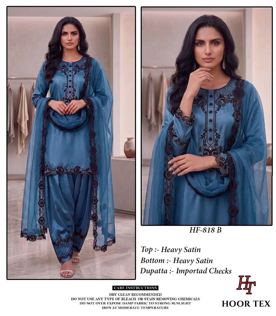 Hoor Tex 818 A To D Readymade Satin Embroidered Salwar Kameez Collection 