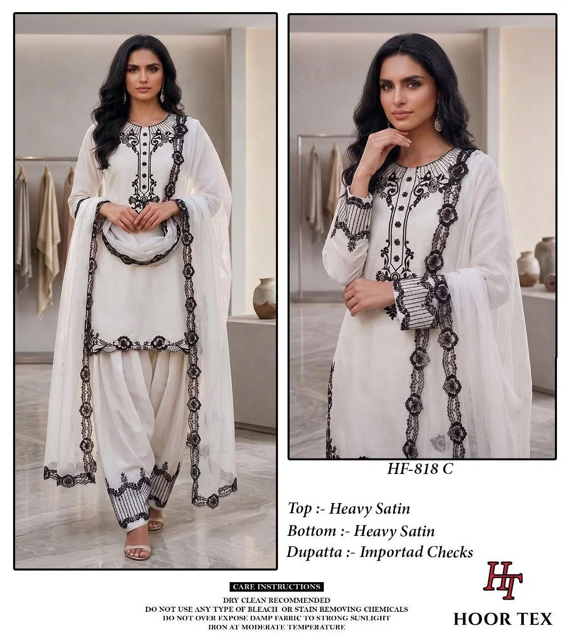 Hoor Tex 818 A To D Readymade Satin Embroidered Salwar Kameez Collection 