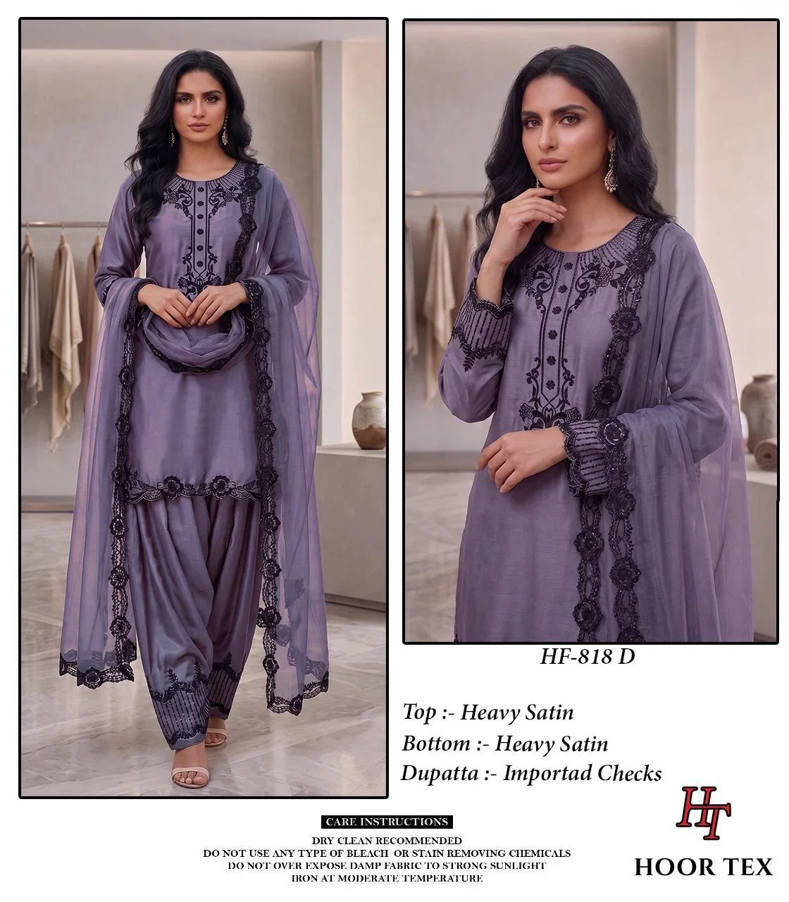 Hoor Tex 818 A To D Readymade Satin Embroidered Salwar Kameez Collection 
