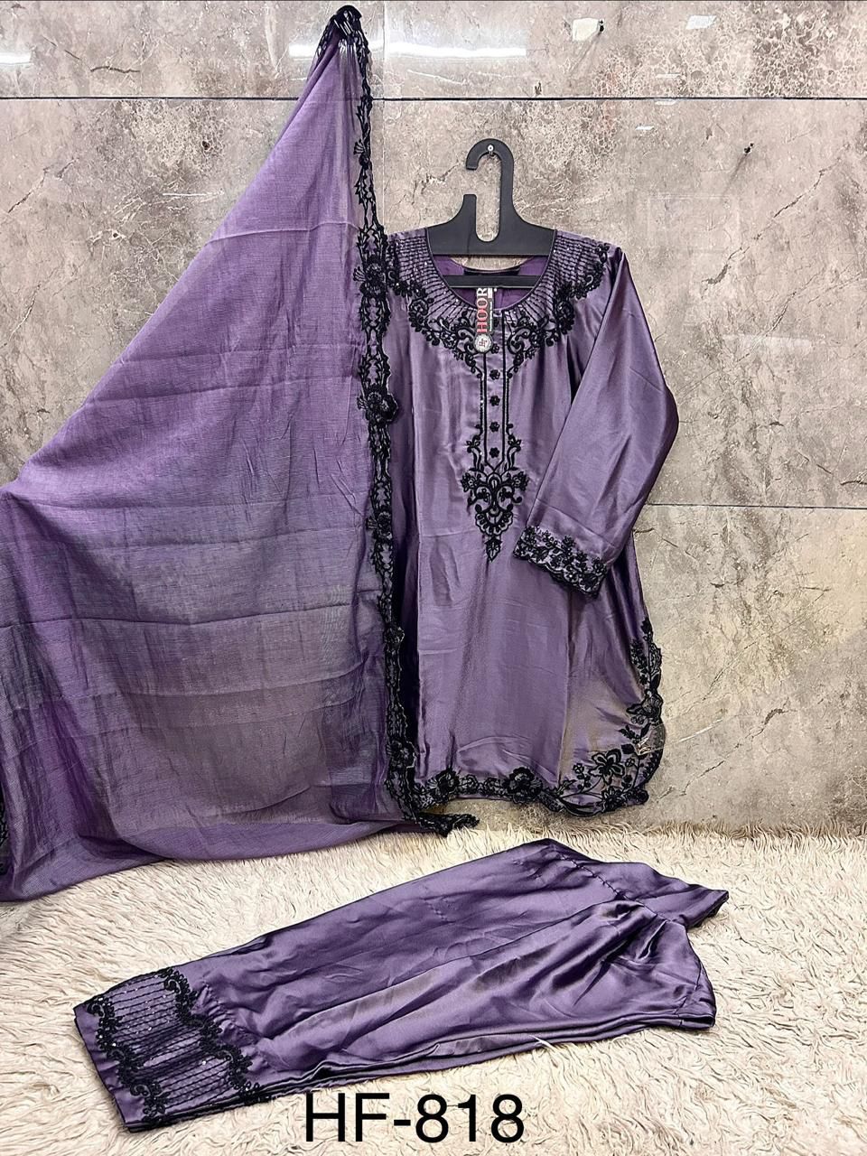 Hoor Tex 818 A To D Readymade Satin Embroidered Salwar Kameez Collection 