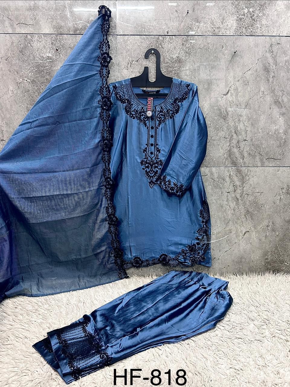 Hoor Tex 818 A To D Readymade Satin Embroidered Salwar Kameez Collection 