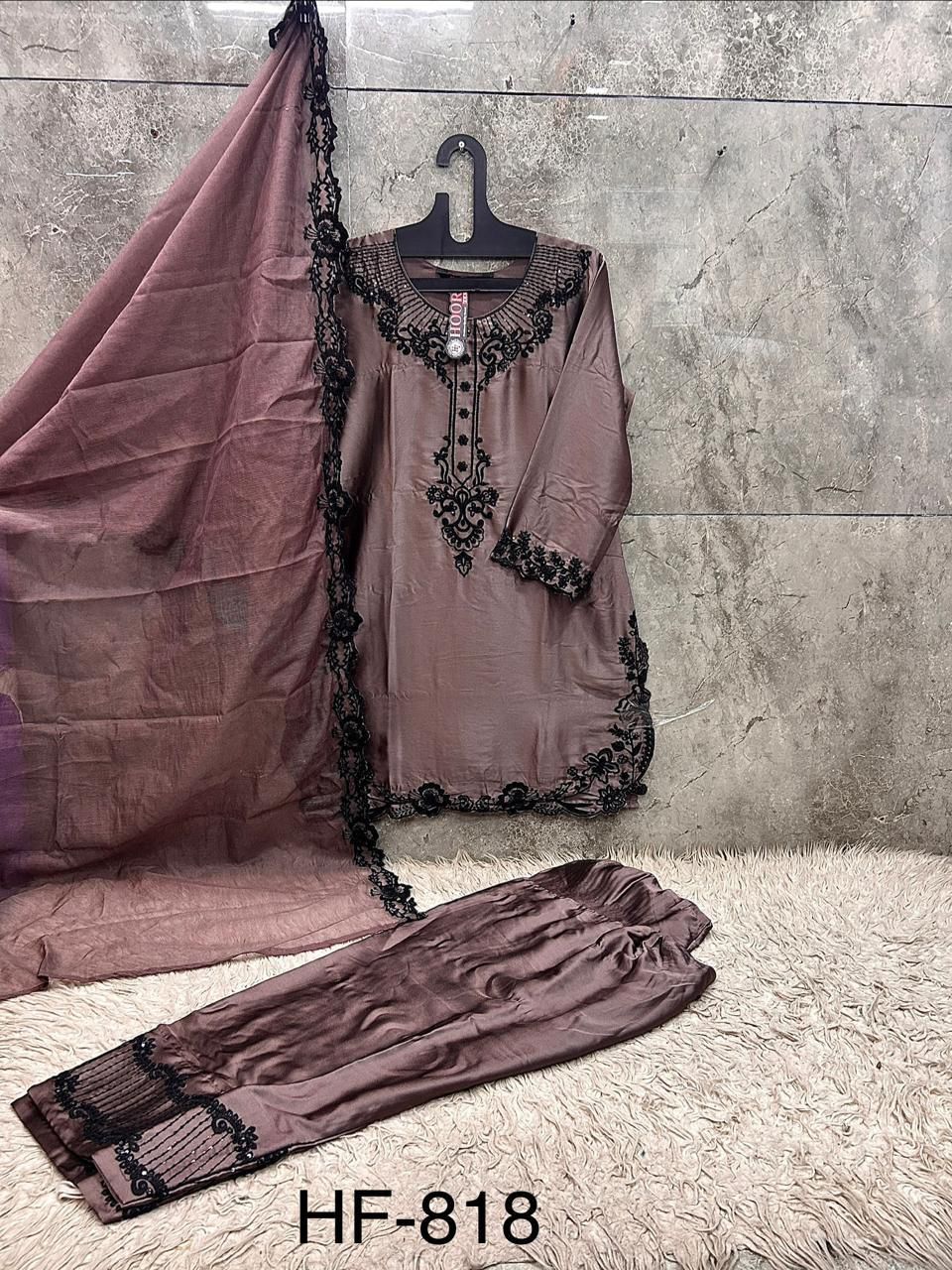 Hoor Tex 818 A To D Readymade Satin Embroidered Salwar Kameez Collection 
