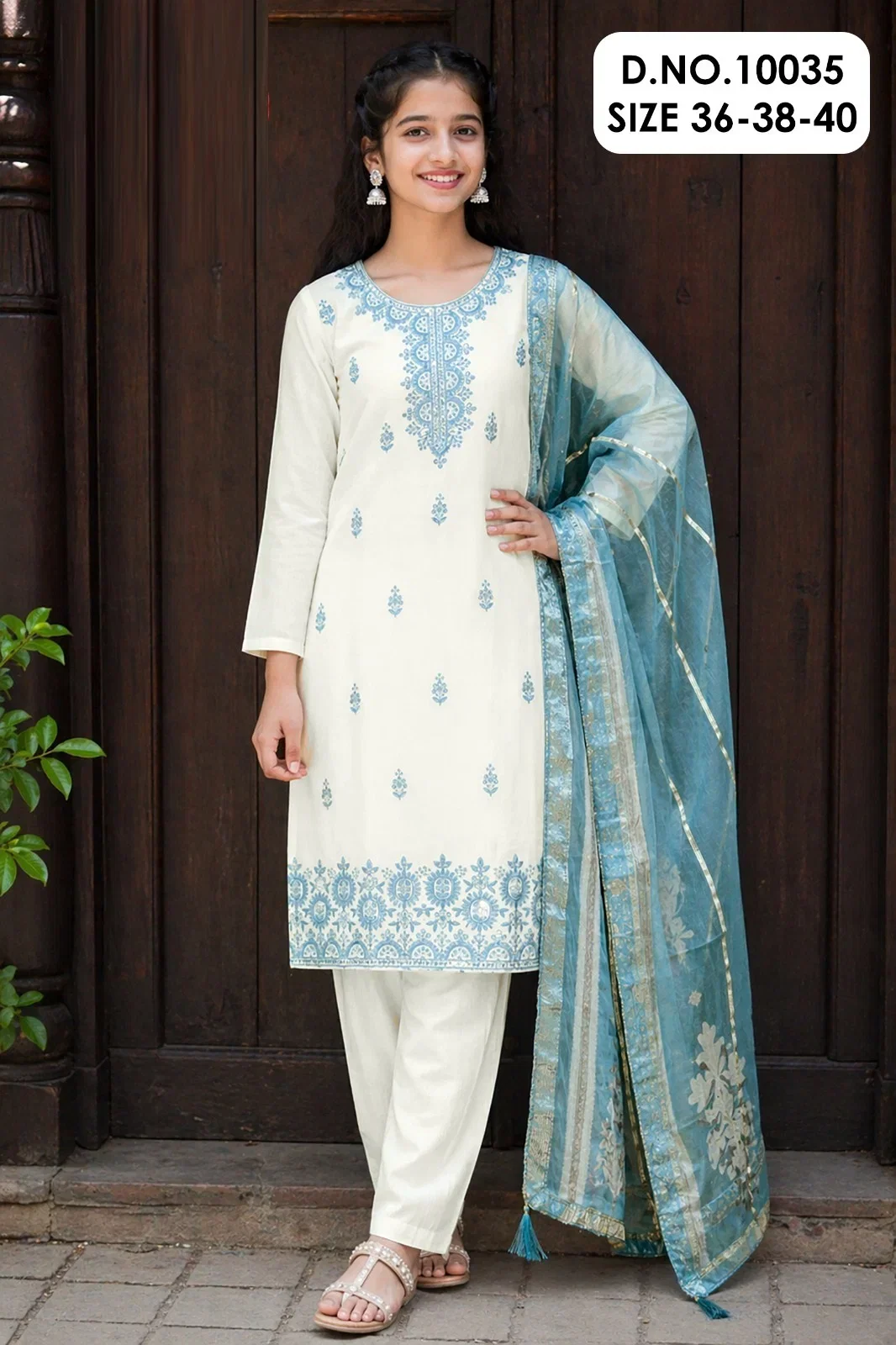 Hanisha 10035 Roman Silk Embroidery Kurti With Pant Dupatta