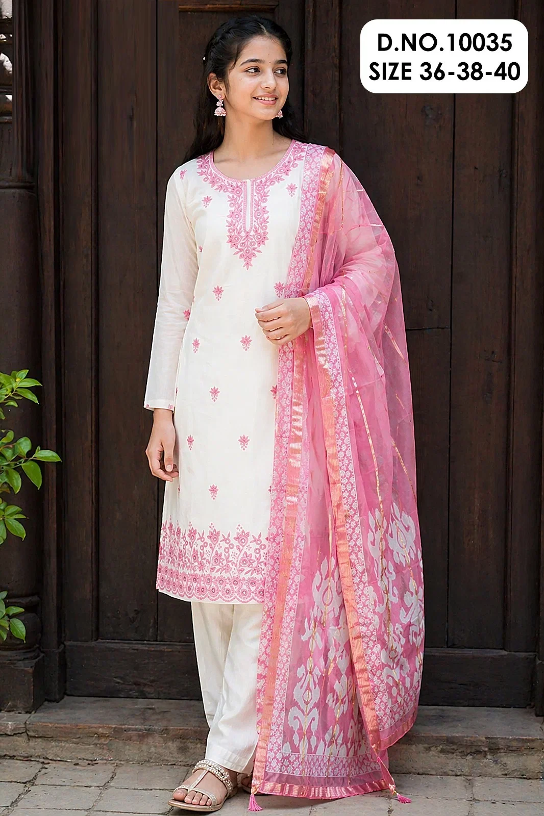 Hanisha 10035 Roman Silk Embroidery Kurti With Pant Dupatta