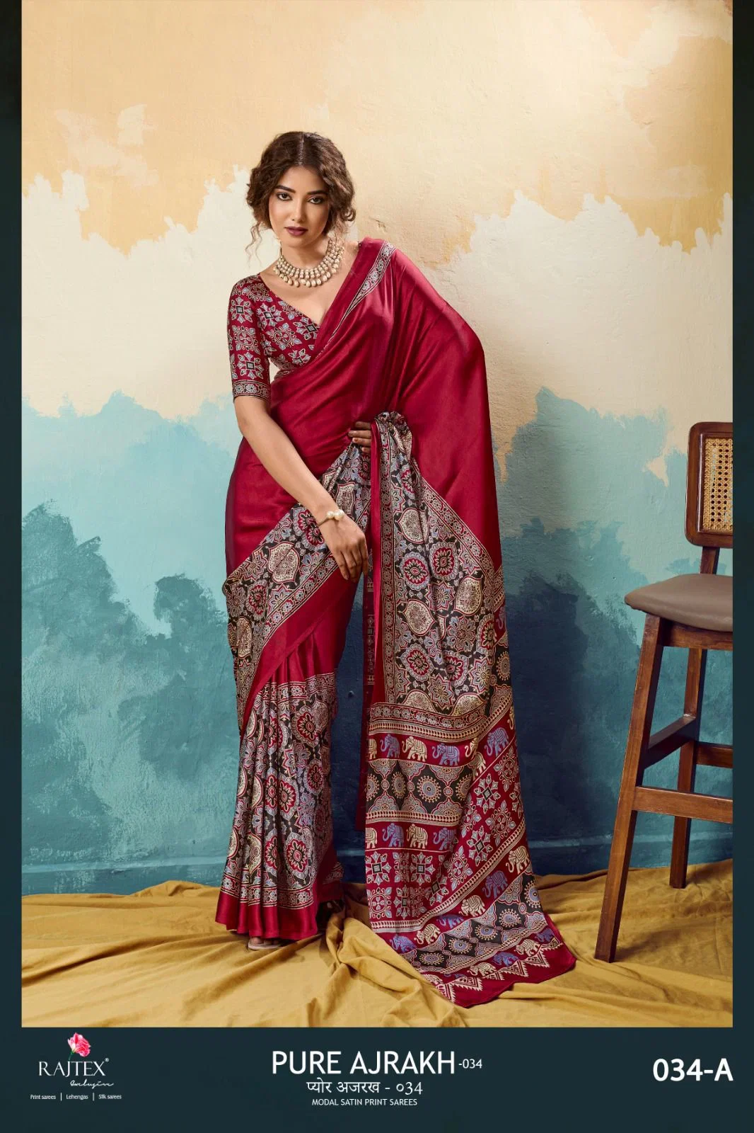Rajtex Pure Ajrakh 034 Modal Satin Ajrakh Printed Saree Collection