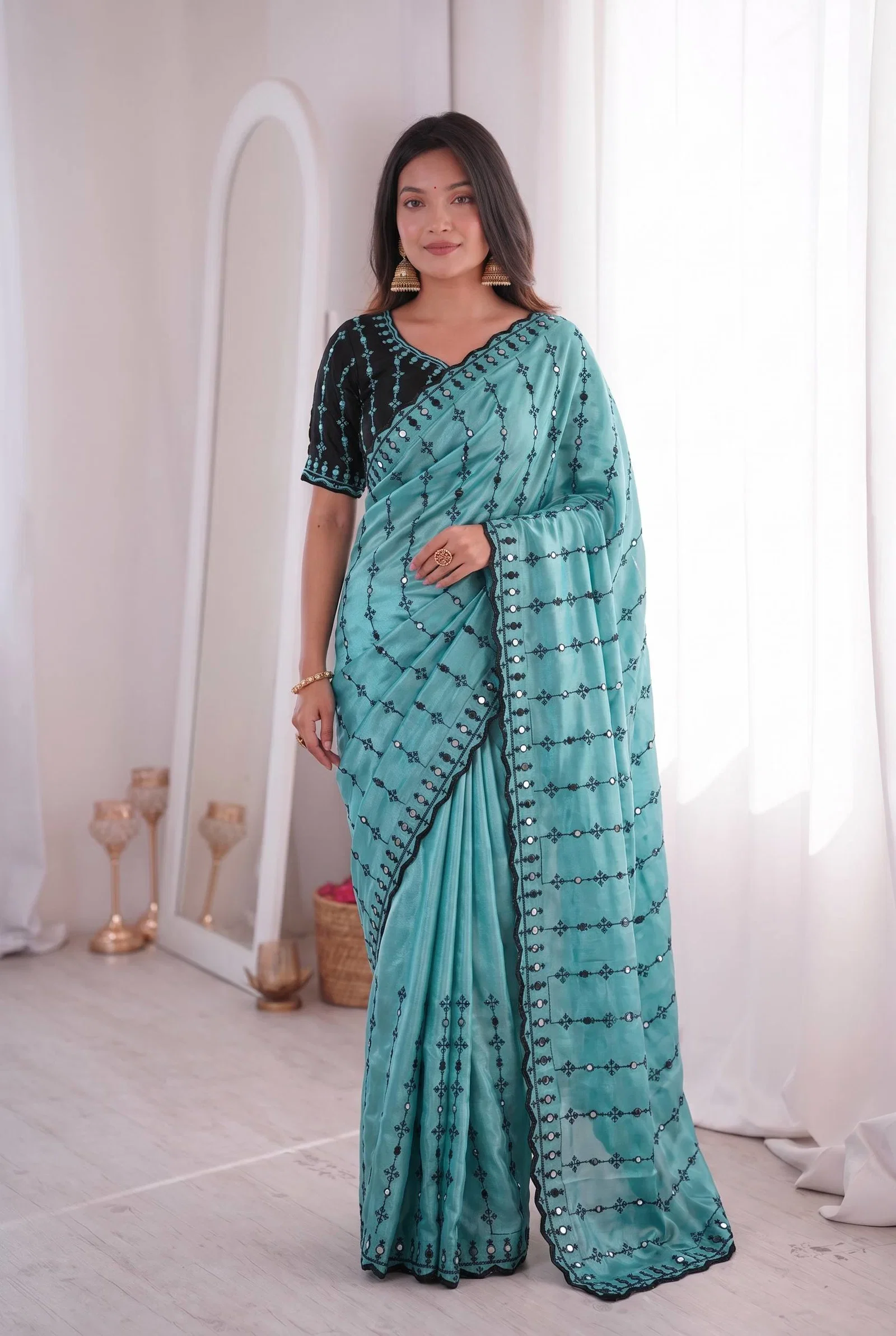 Bt 1310 Viscose Rangoli Embroidery Thread Worked Saree Collecttion