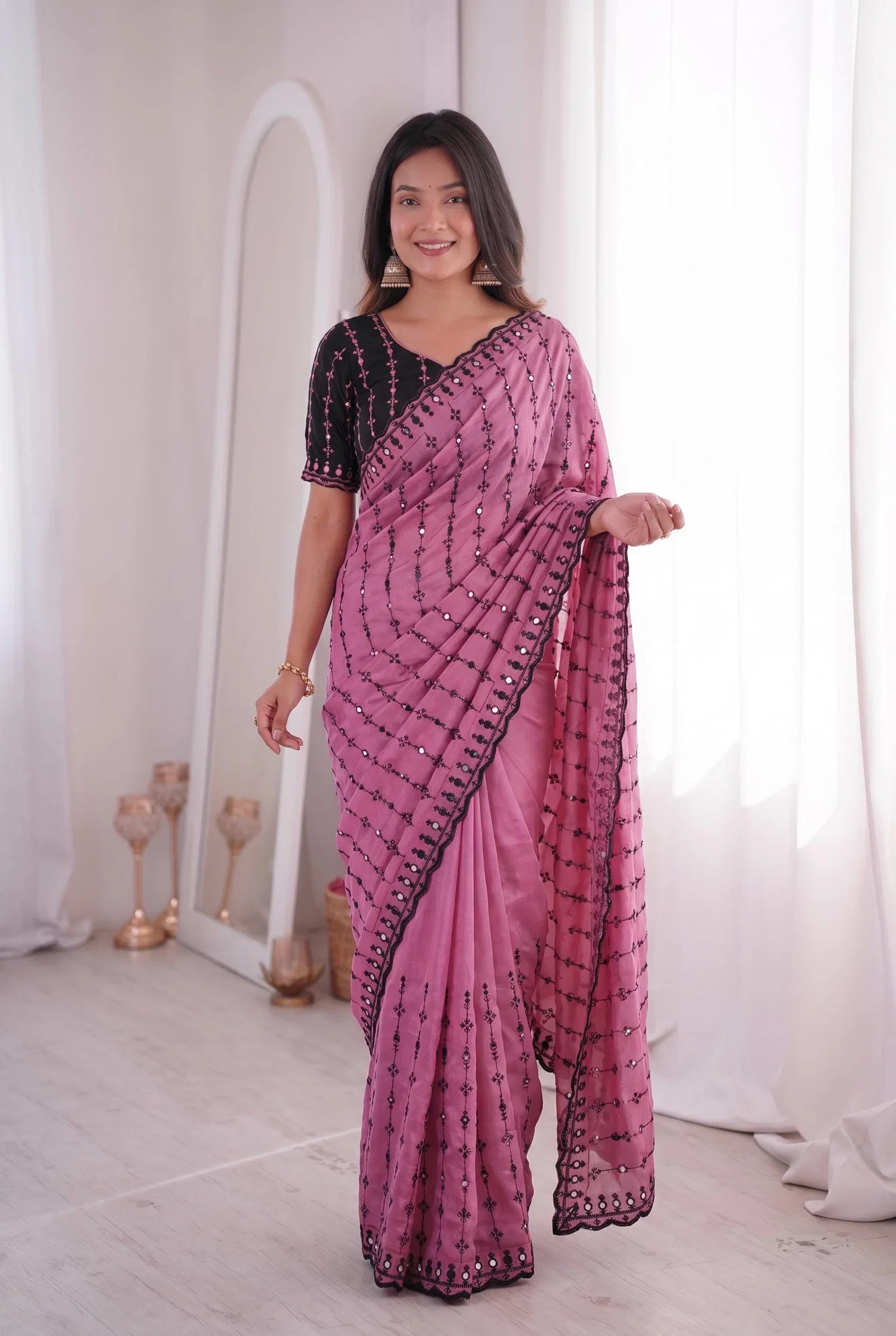 Bt 1310 Viscose Rangoli Embroidery Thread Worked Saree Collecttion