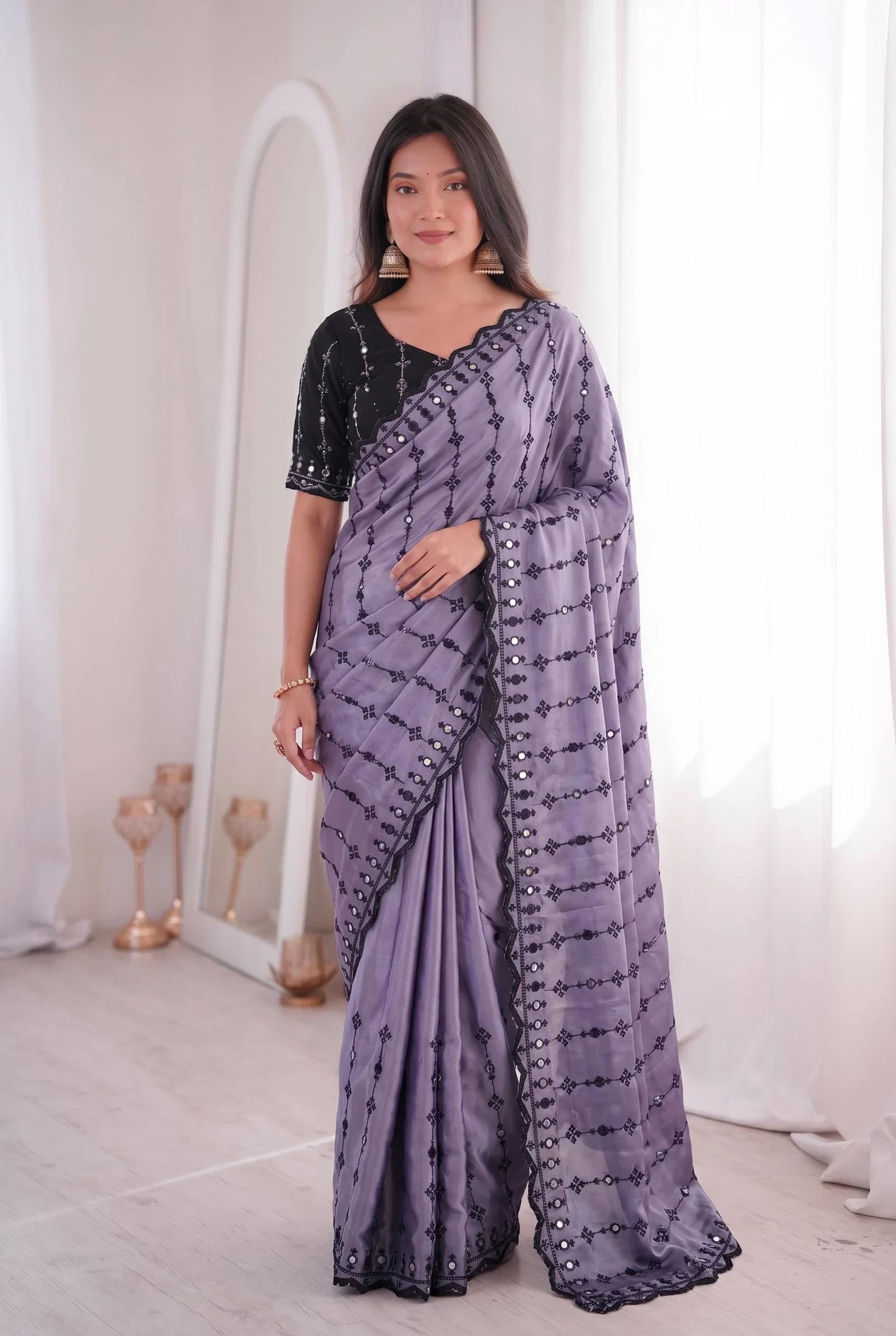 Bt 1310 Viscose Rangoli Embroidery Thread Worked Saree Collecttion