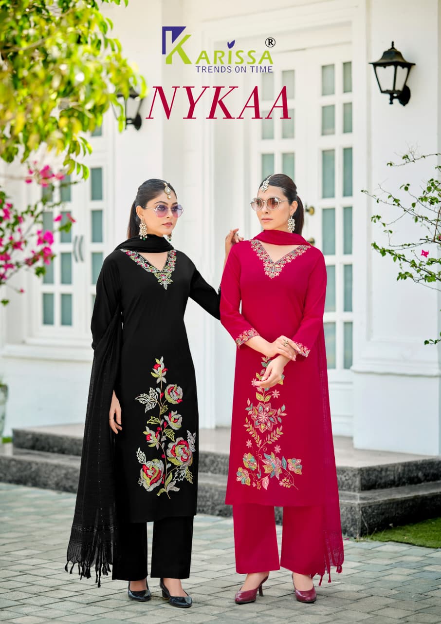 Karissa Nykaa Bombay Cotton Thread Worked Kurti With Bottom Dupatta