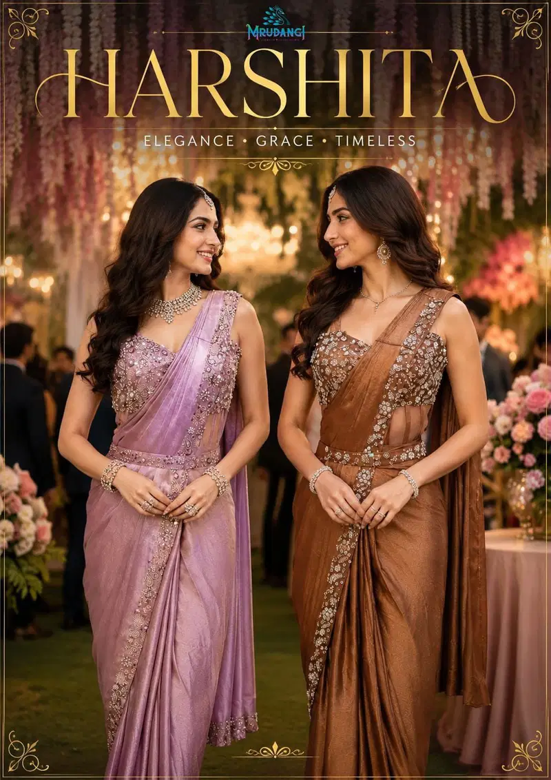 Mrudangi Harshita Satin Crush Designer Ready To Wear Saree Collection