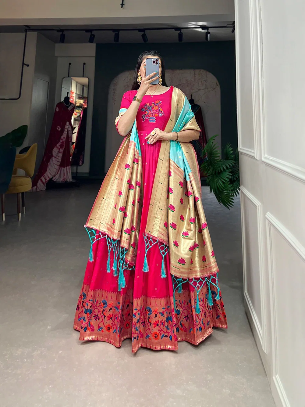 Taraa L 5302 Jacquard Silk Zari Weaving Gown With Dupatta Collection