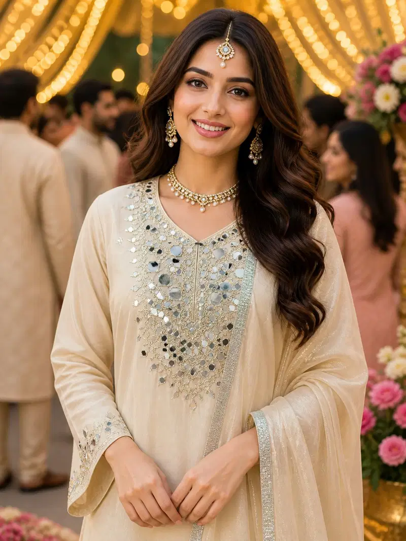 Mrudangi Janki Premium Silk Hand Mirror Worked Salwar Kameez Collection