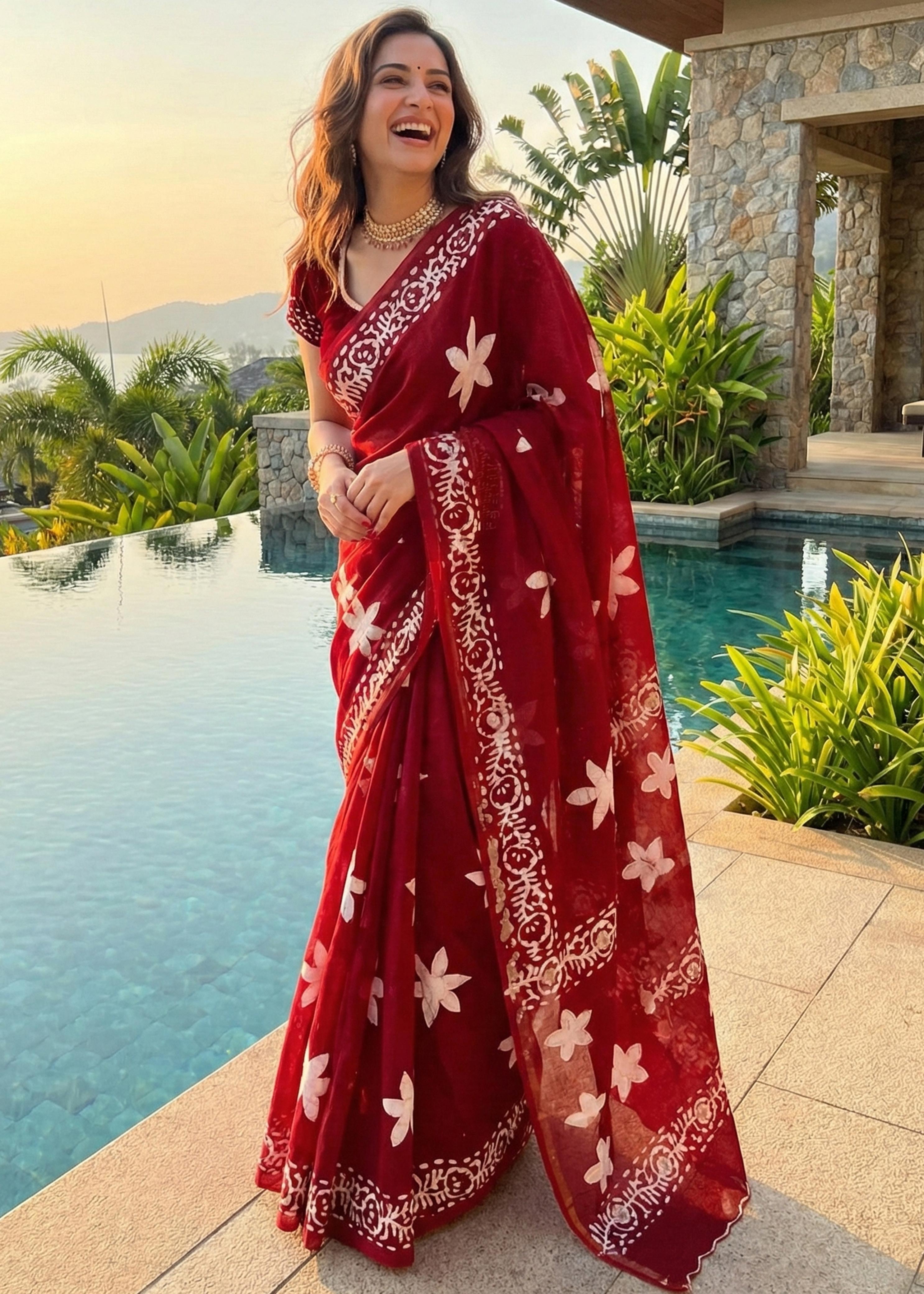 SM Yami 102 Cotton Chunri Block Print Saree