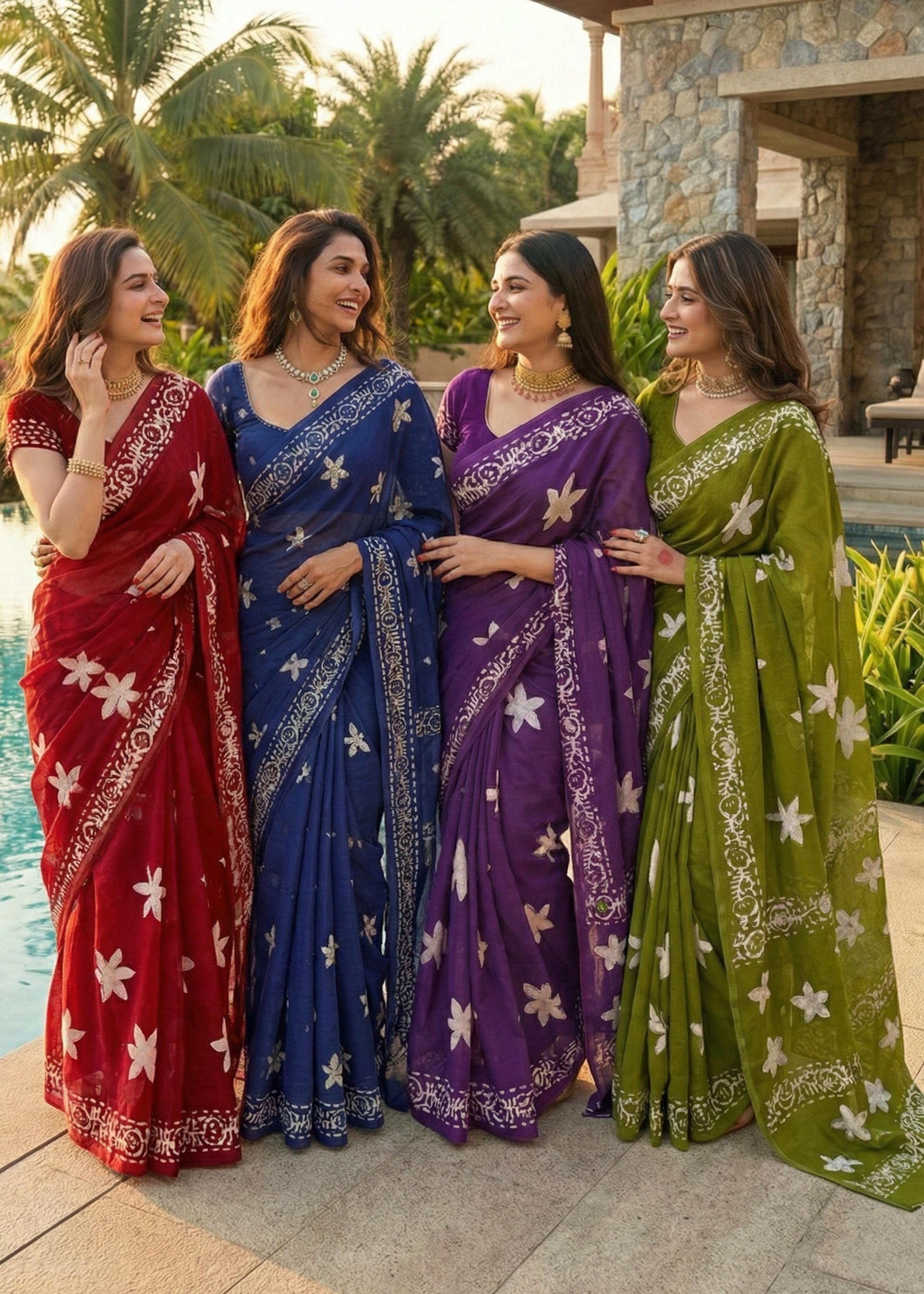 SM Yami 102 Cotton Chunri Block Print Saree