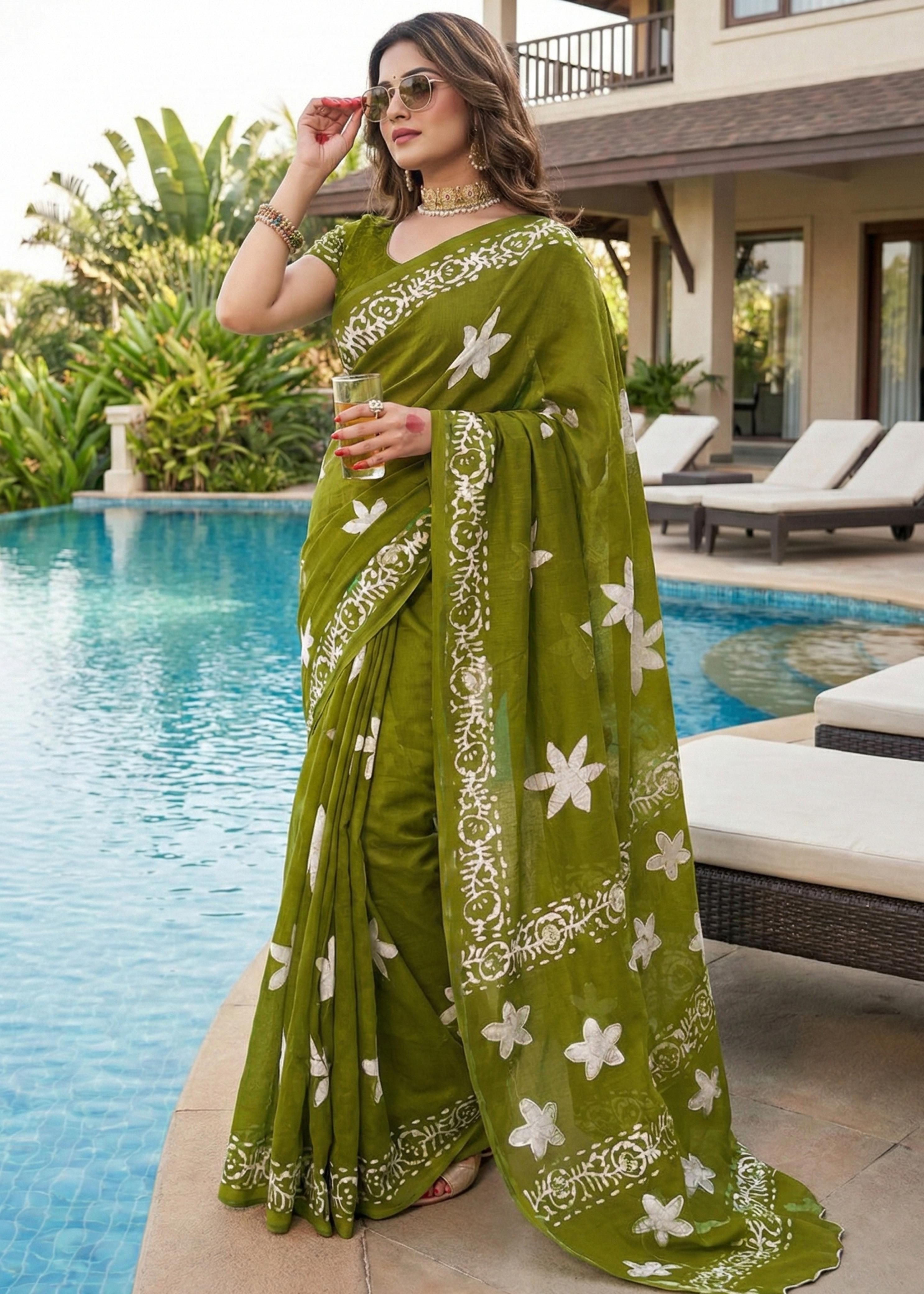SM Yami 102 Cotton Chunri Block Print Saree