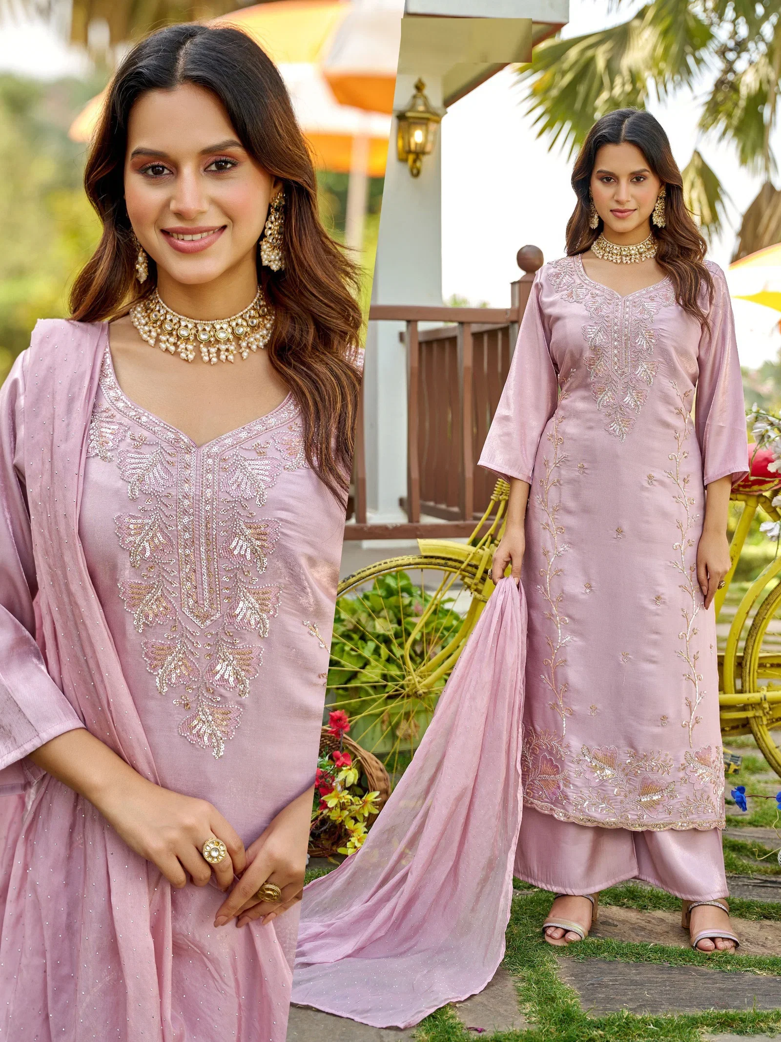 Naisha K 963 Roman Glass Beads Worked Kurti With Bottom Dupatta