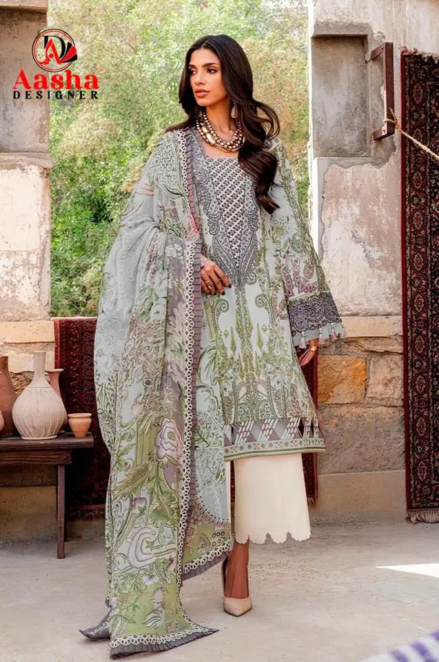 Aasha 1215 A And B Cotton Dupatta Cotton Printed Patch Embroidery Salwar Kameez