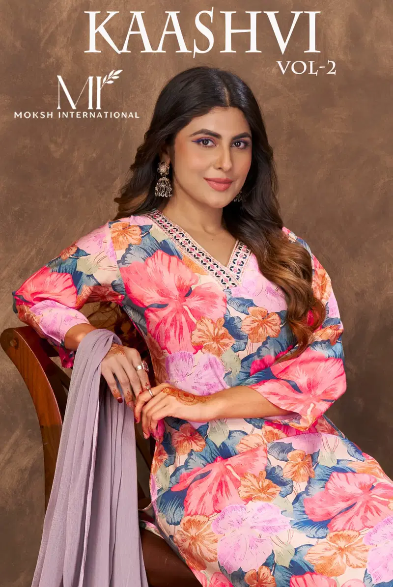 Moksh Kaashvi Vol 2 Chanderi Handworked Kurti With Bottom Dupatta