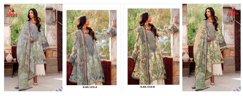 Aasha 1215 A And B Chiffon Dupatta Cotton Printed Patch Embroidery Salwar Kameez