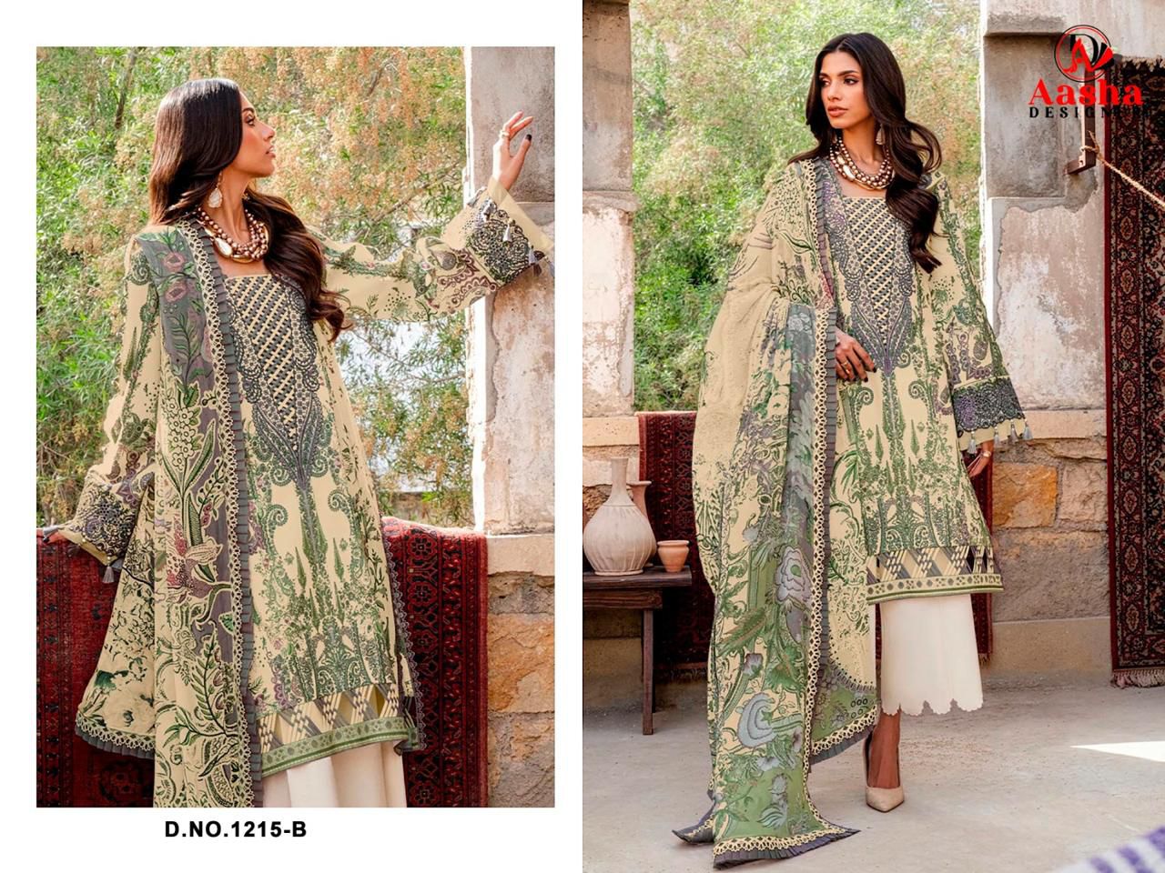 Aasha 1215 A And B Chiffon Dupatta Cotton Printed Patch Embroidery Salwar Kameez
