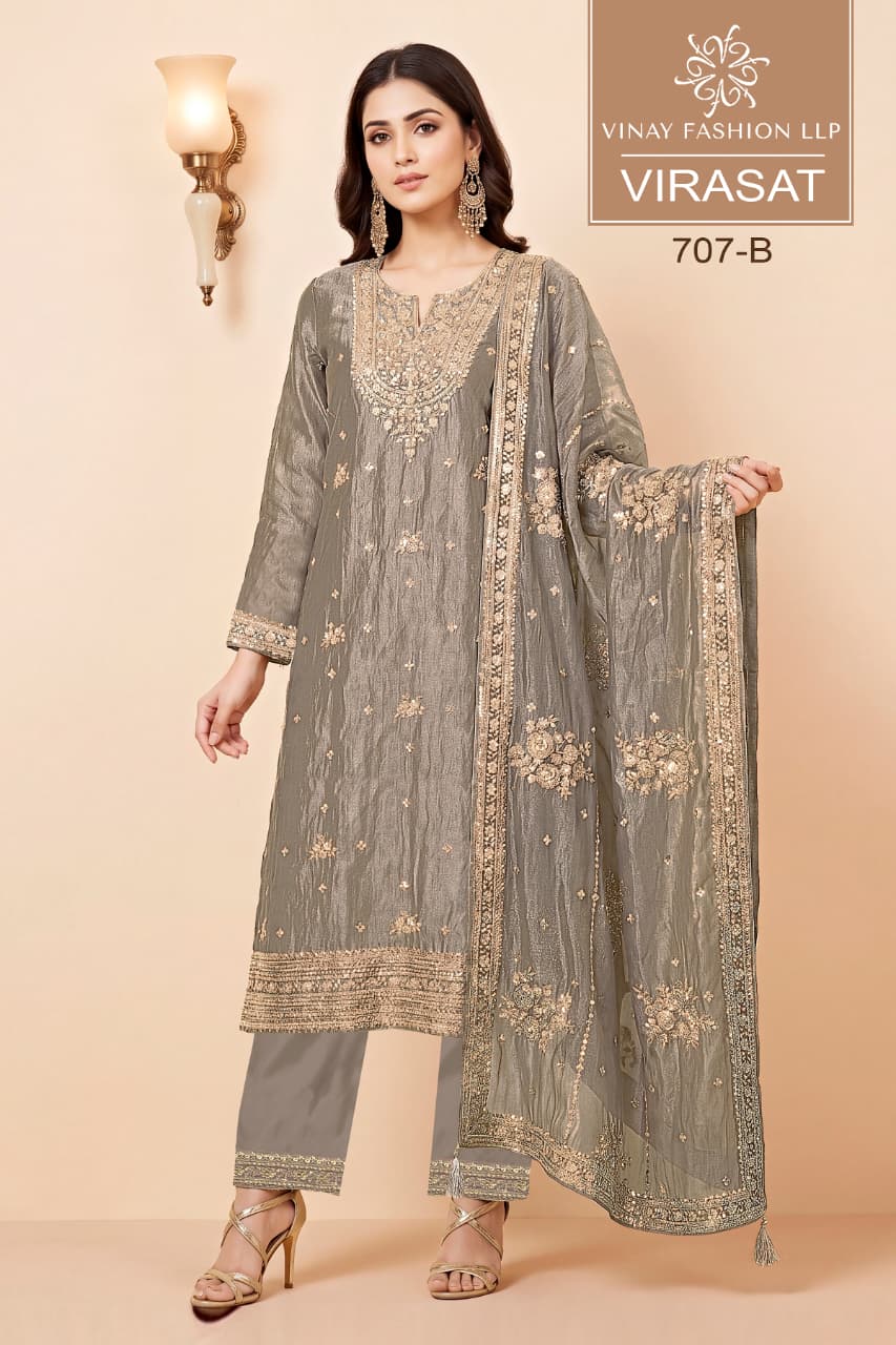 Vinay Kuleesh Virasat Gold Silk Zari Worked Embroidered Salwar Kameez