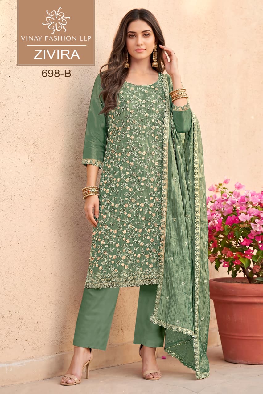 Vinay Zivira Crush Silk With Embroidered Salwar Kameez Collection