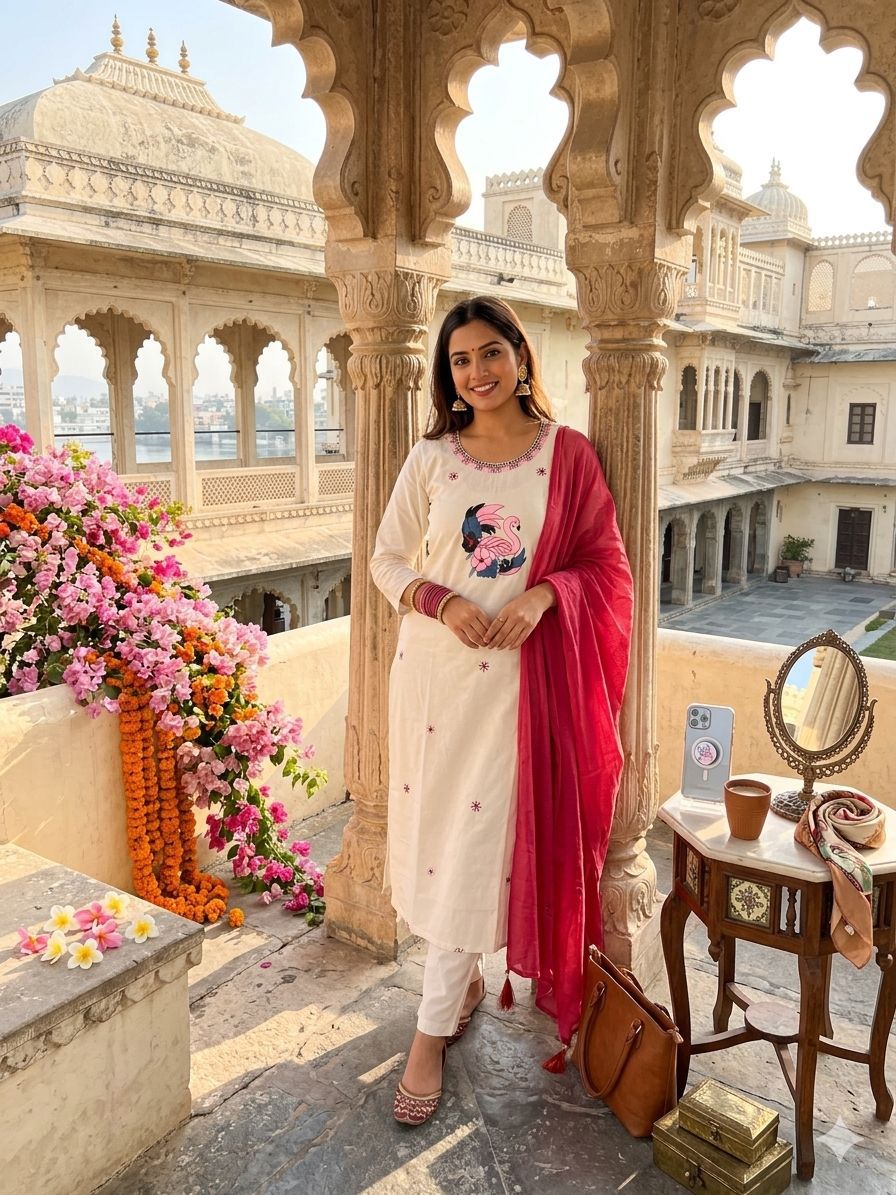 NCO 184 Khadi Cotton Embroidery Kurti Bottom With Dupatta