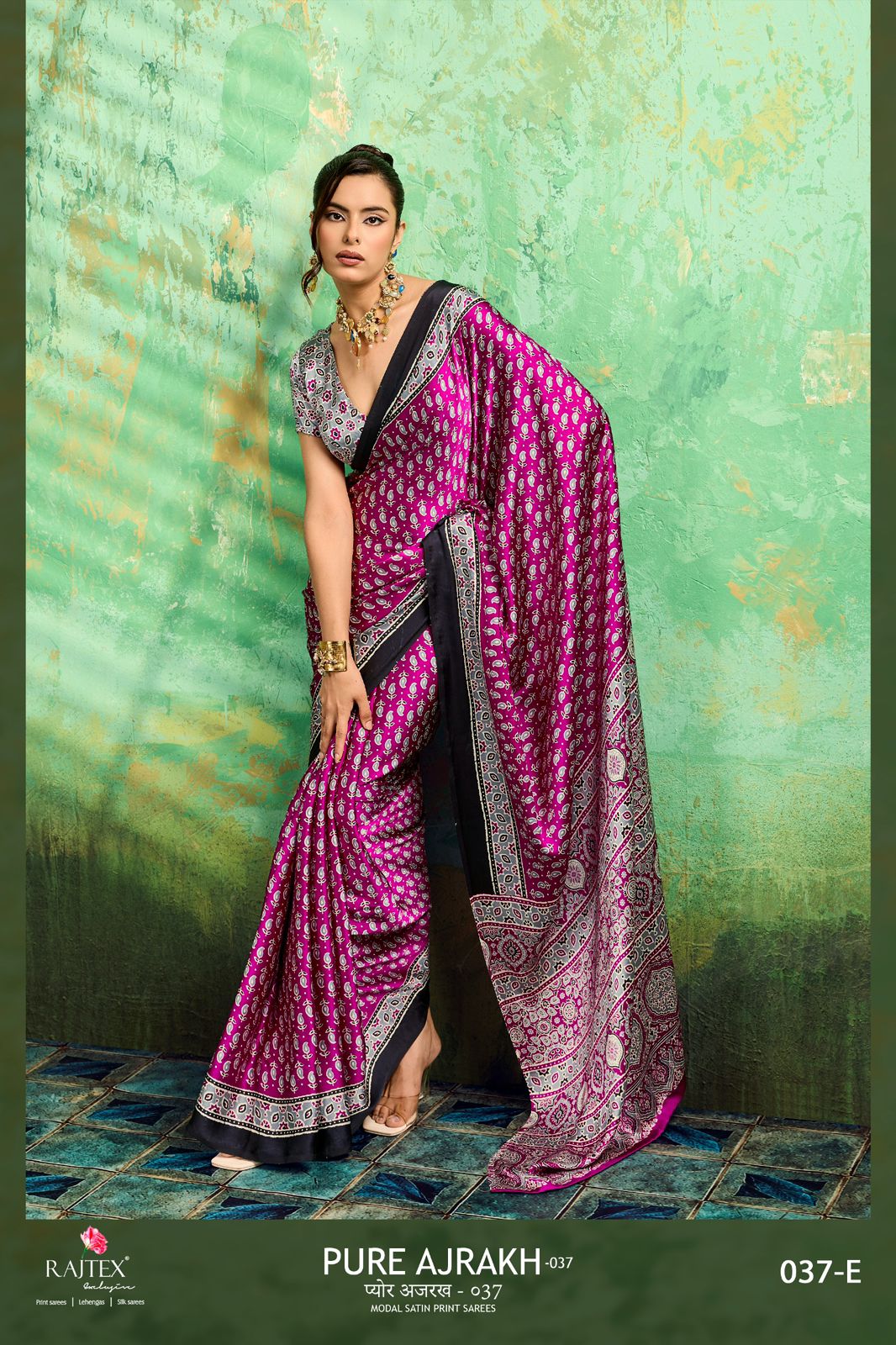 Rajtex Pure Ajrakh 037 Modal Satin Printed Ajrakh Saree Collection