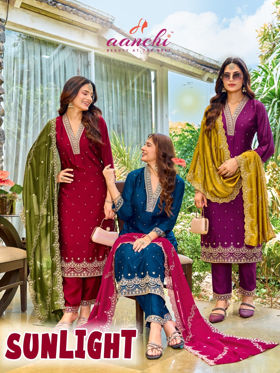Aanchi Sunlight Vichitra Silk Embroidered Kurti With Bottom Dupatta