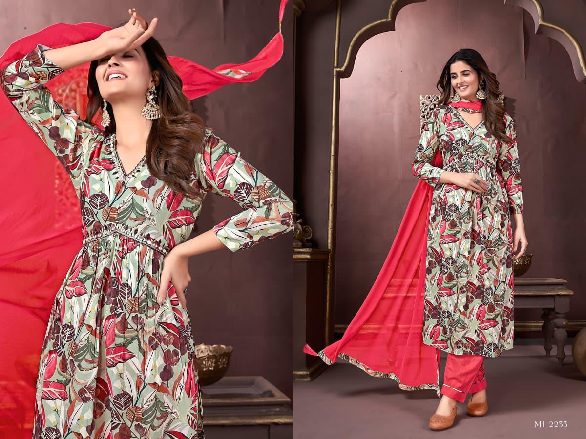 Lekha Sal Afghani Alia Vol 3 Rayon Handwork Kurti Bottom With Dupatta