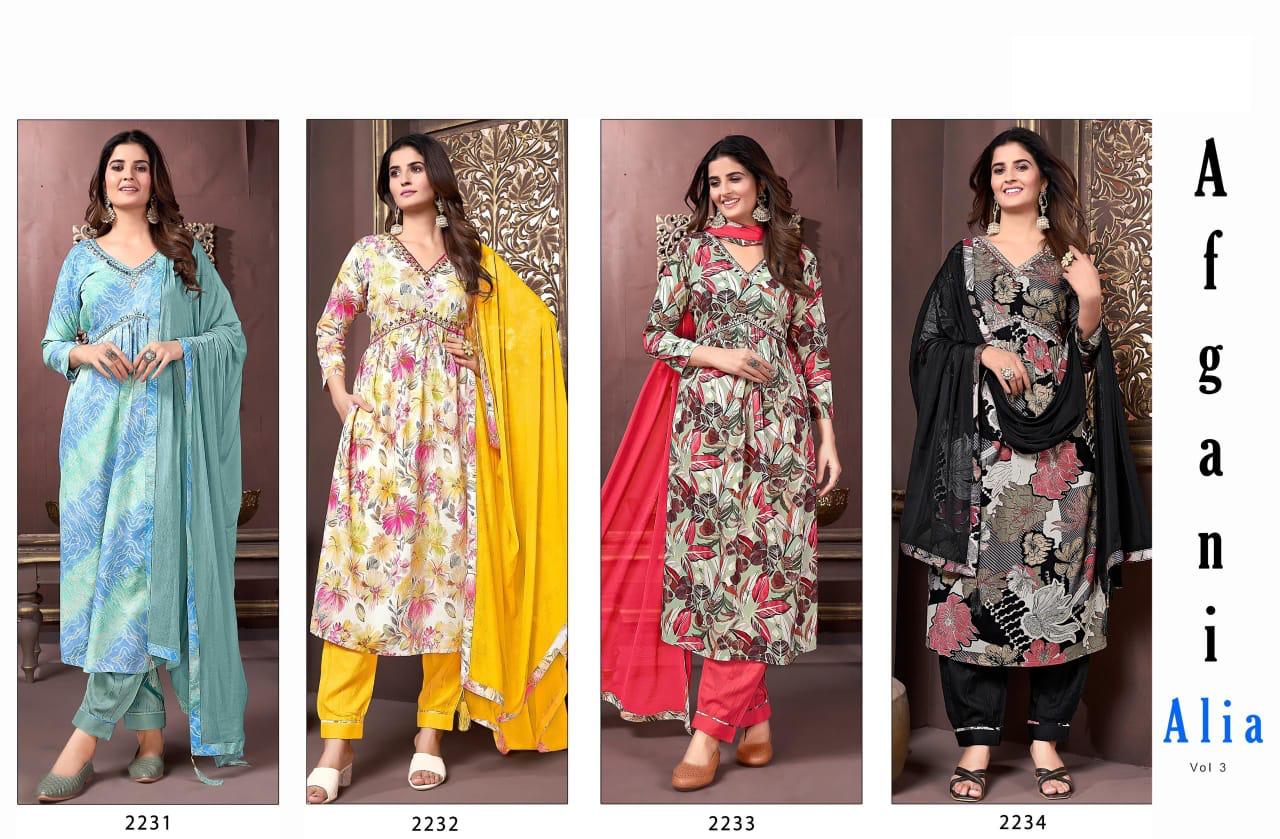 Lekha Sal Afghani Alia Vol 3 Rayon Handwork Kurti Bottom With Dupatta