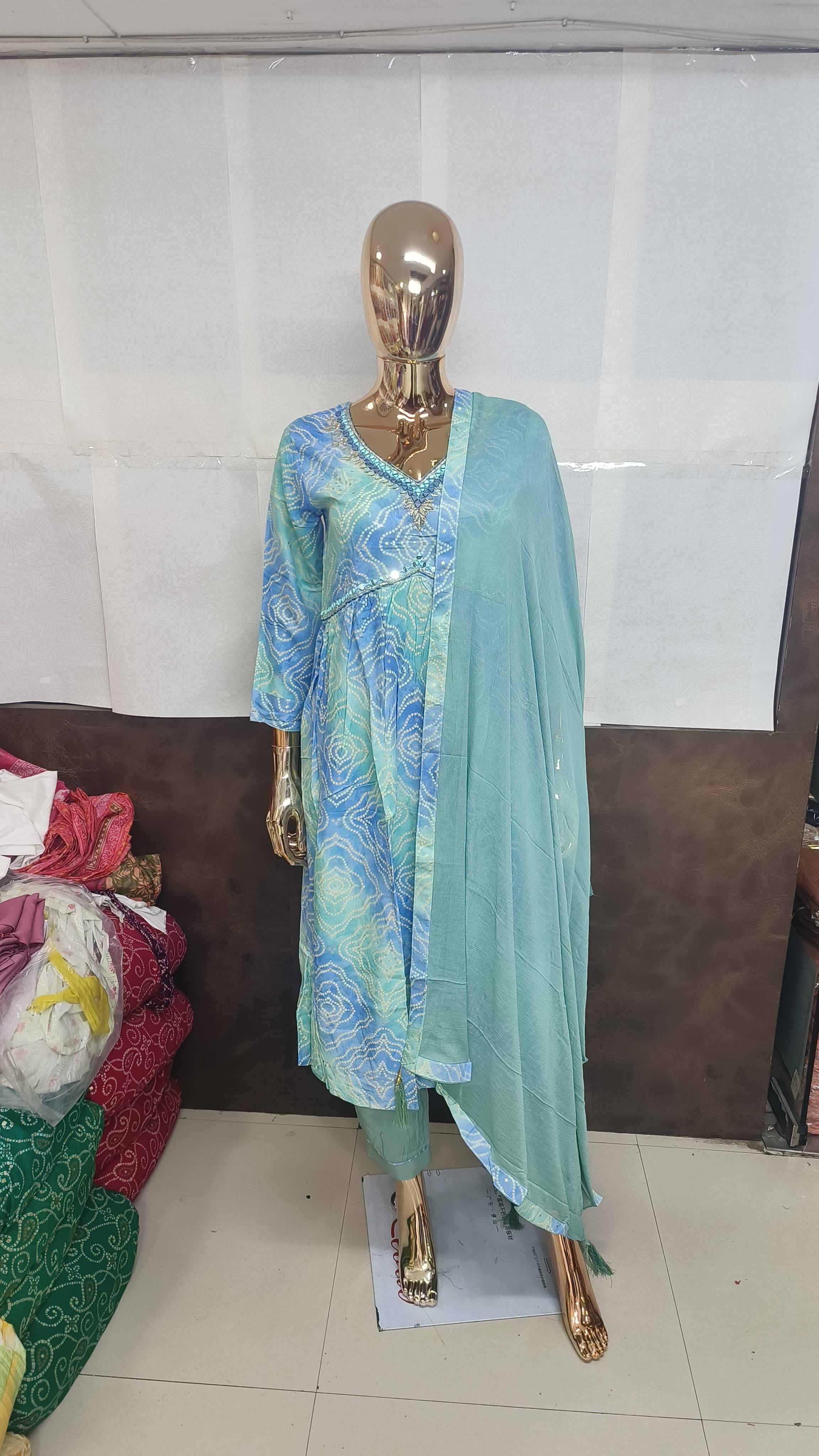 Lekha Sal Afghani Alia Vol 3 Rayon Handwork Kurti Bottom With Dupatta