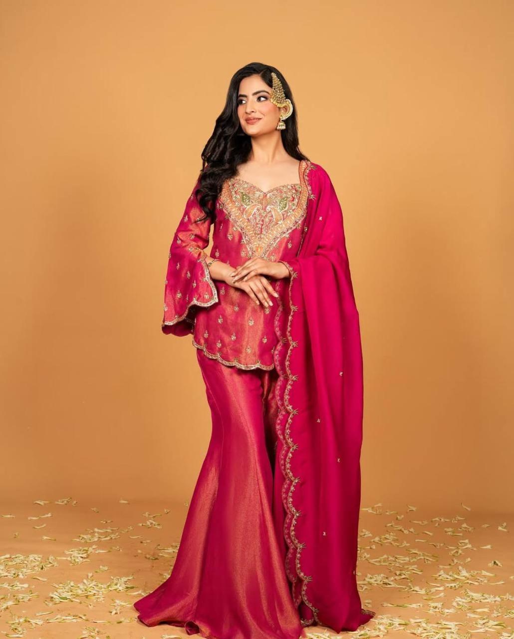 NCO 186 Fendy Silk Sequins Coading Embroidery Top Bottom With Dupatta