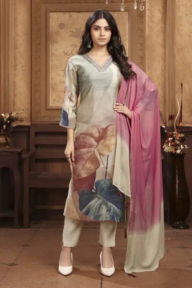 Moksh Kaashvi D No 9008 Chanderi Hand Worked Kurti Set Collection