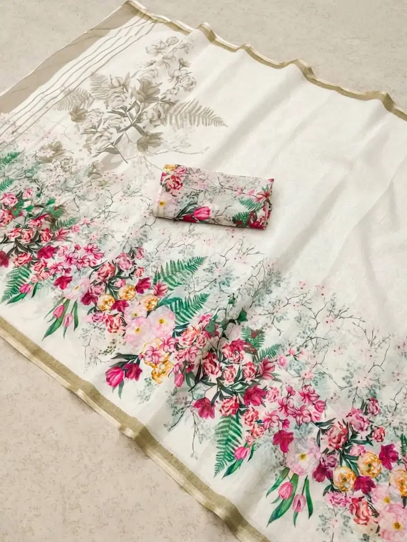 Sckr Flora A Linen Floral Printed Summer Saree Collection