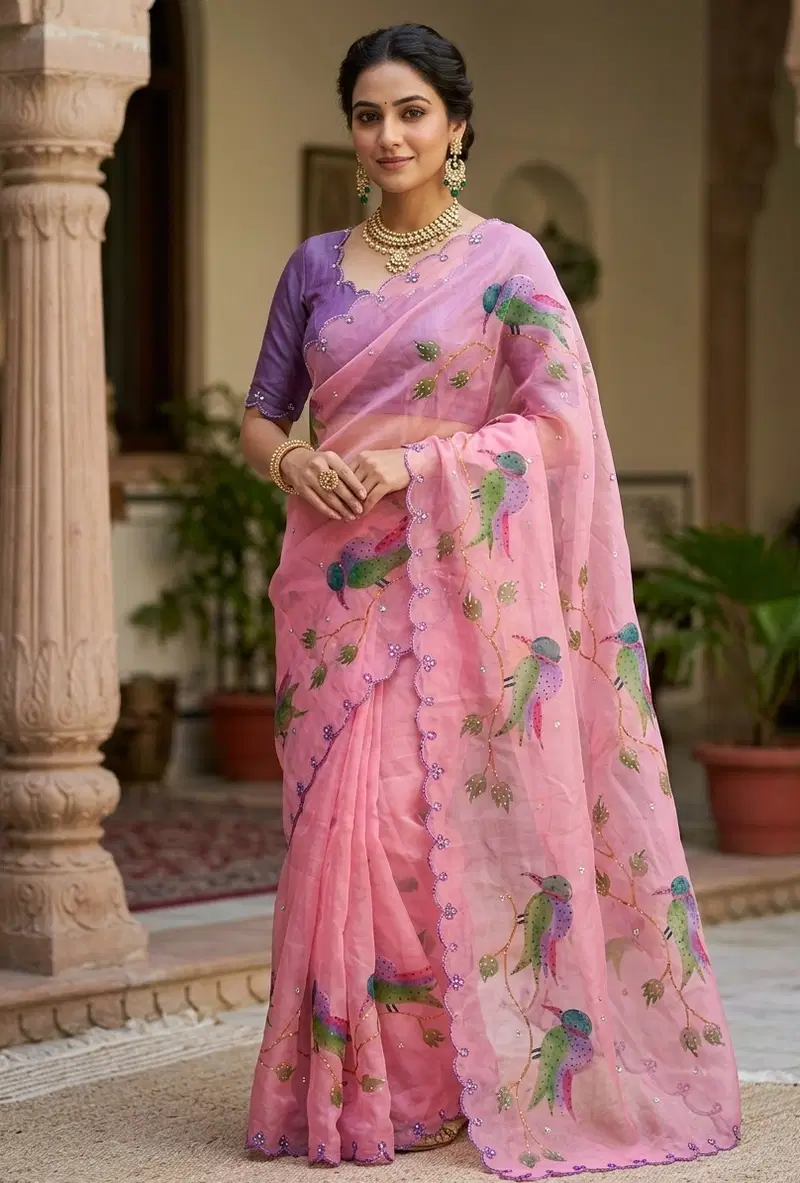 Vt 851 T Tabby Organza Khatli Worked Saree Collection