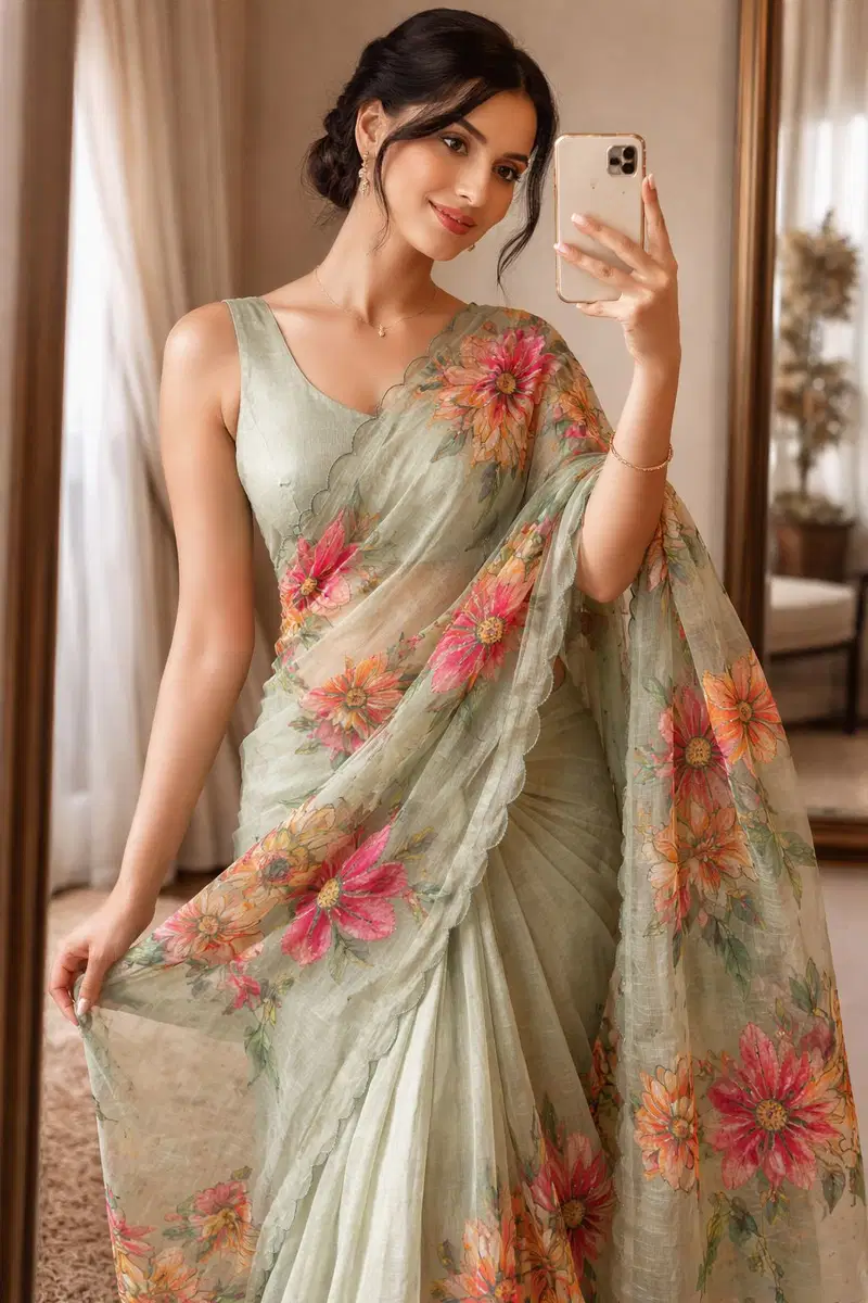 Vt 850 T Soft Linen Silk Digital Printed Saree Collection