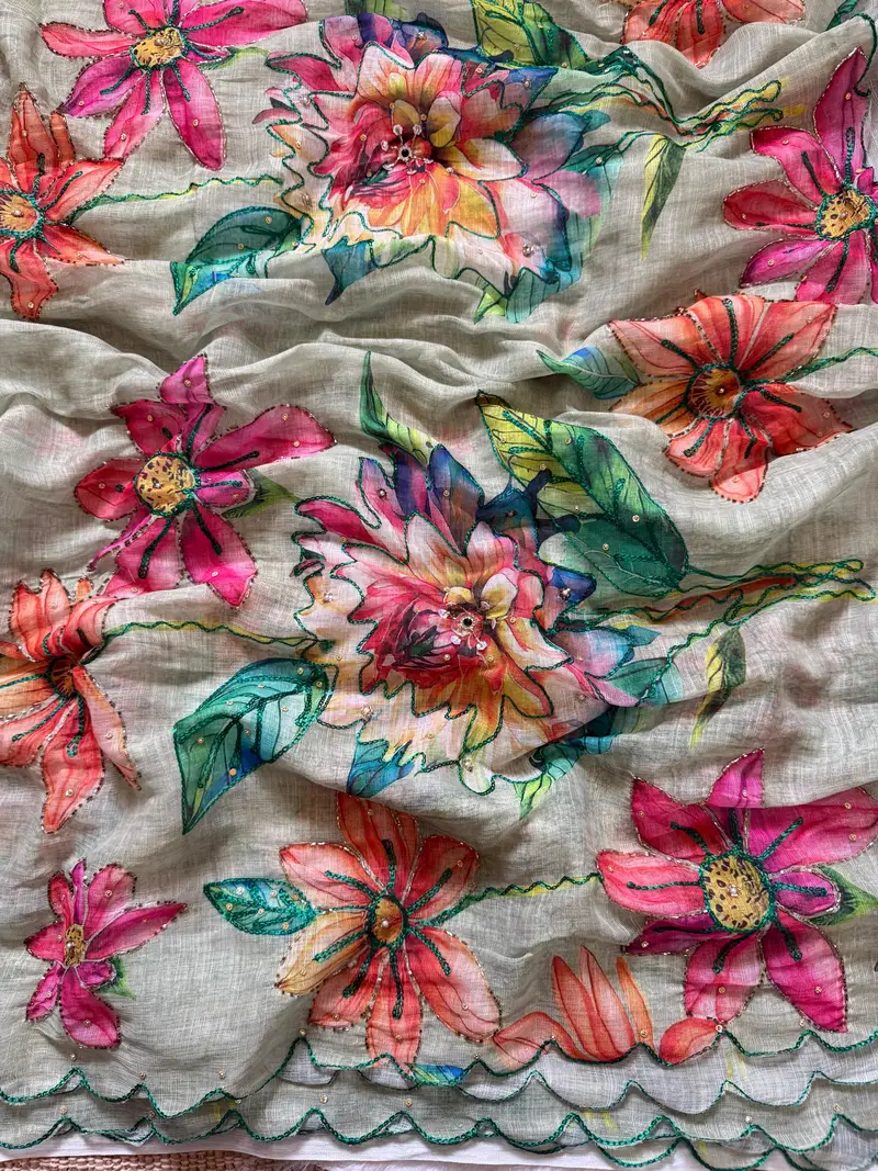 Vt 850 T Soft Linen Silk Digital Printed Saree Collection
