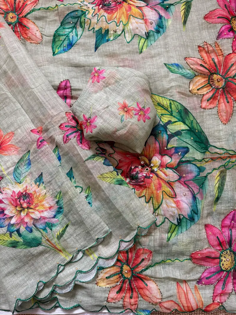 Vt 850 T Soft Linen Silk Digital Printed Saree Collection