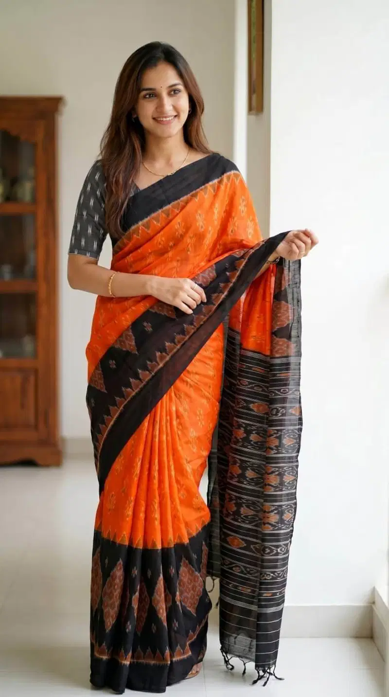 Sckr Ikkat C Linen Ikkat Printed Woven Saree Collection