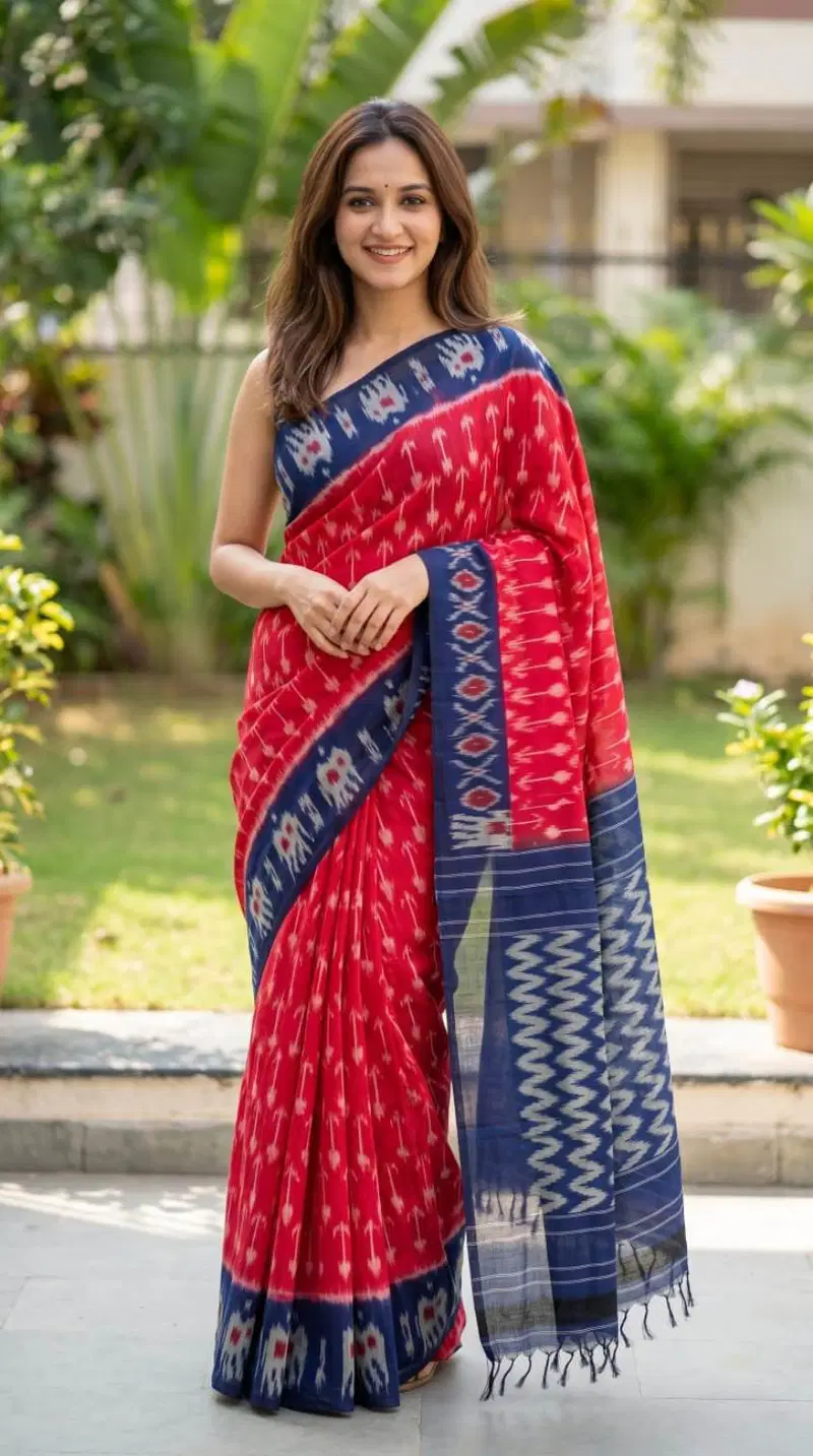 Sckr Ikkat C Linen Ikkat Printed Woven Saree Collection