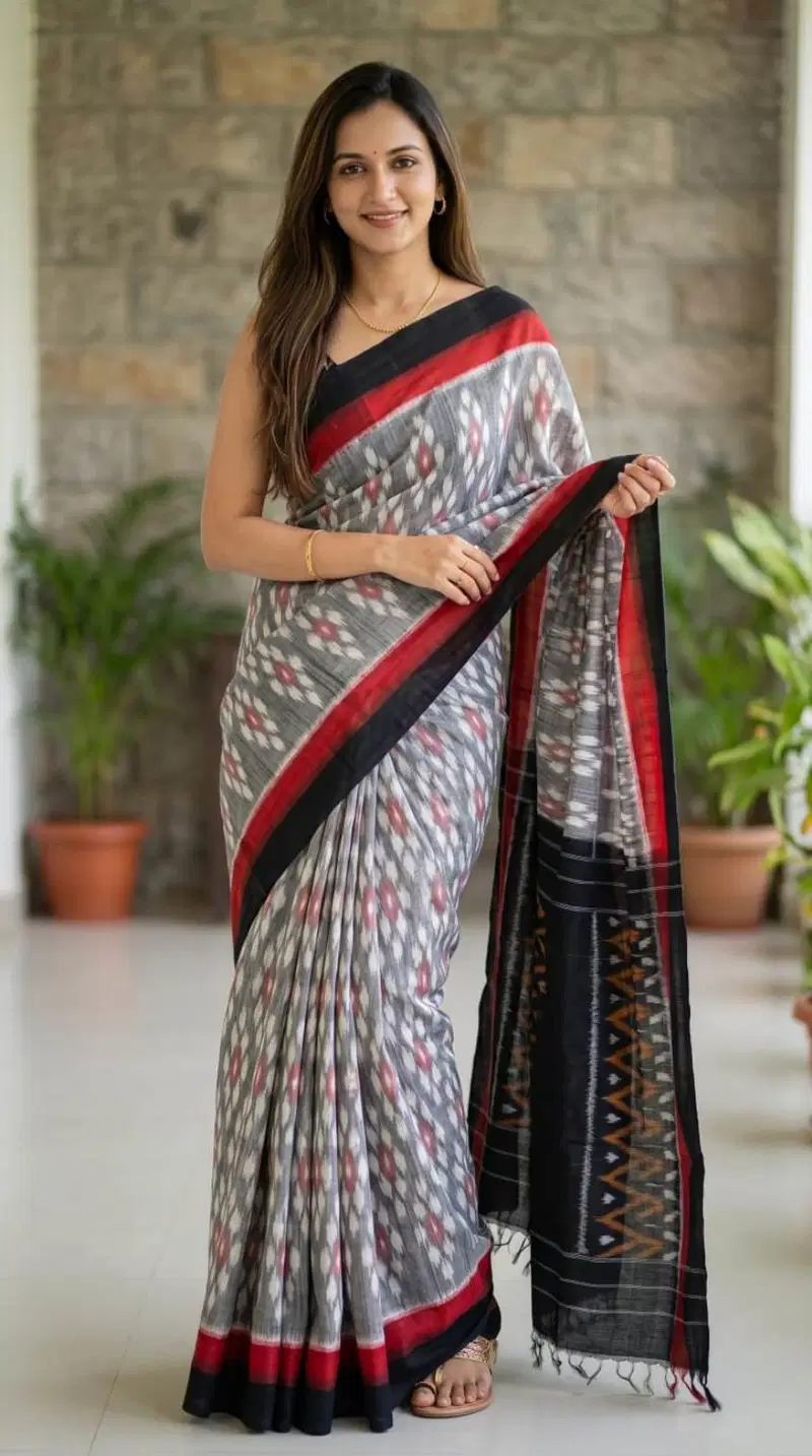 Sckr Ikkat C Linen Ikkat Printed Woven Saree Collection