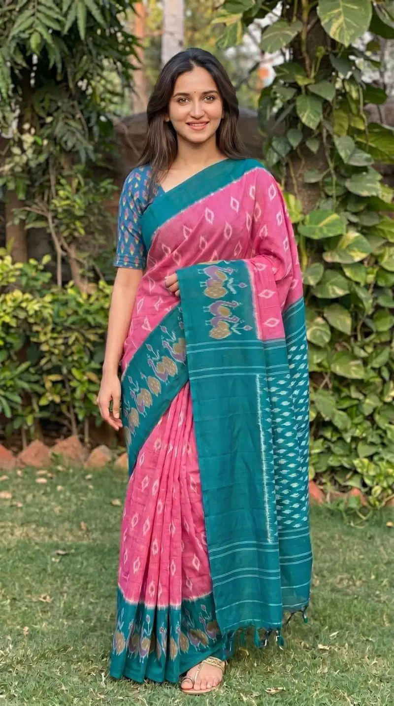 Sckr Ikkat C Linen Ikkat Printed Woven Saree Collection
