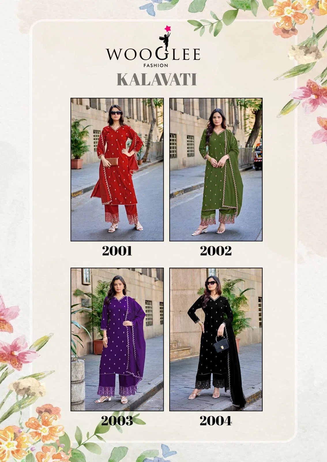 Wooglee Kalavati Rayon Thread Worked Kurti With Bottom Dupatta