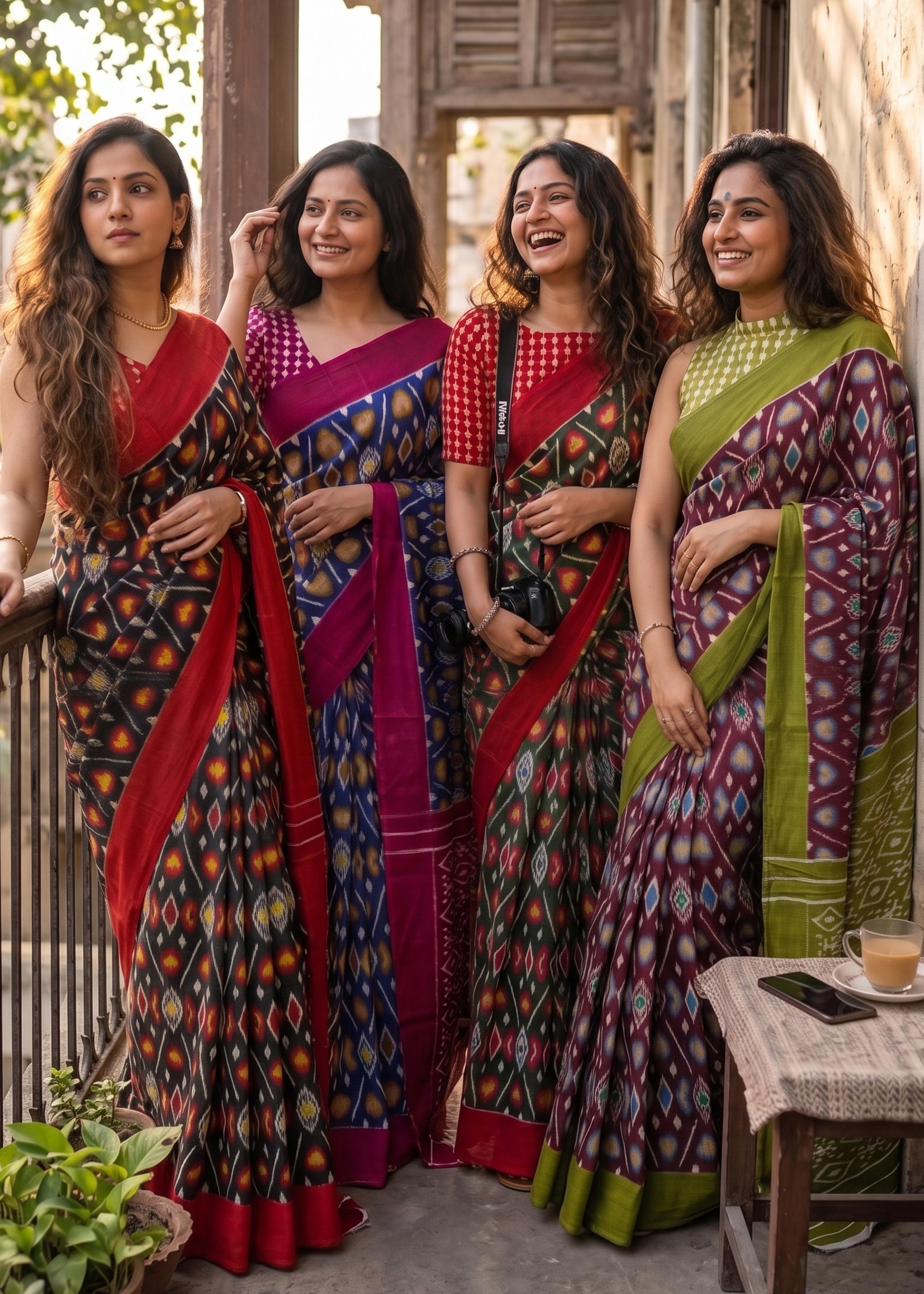 Sm Yami 103 Cotton Hand Block Ikkat Print Saree