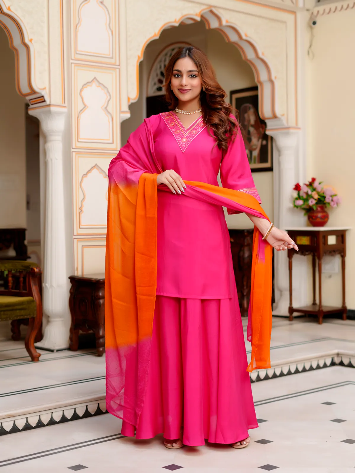 Dhruvi 440 Rayon Embroidery Kurti With Bottom Dupatta